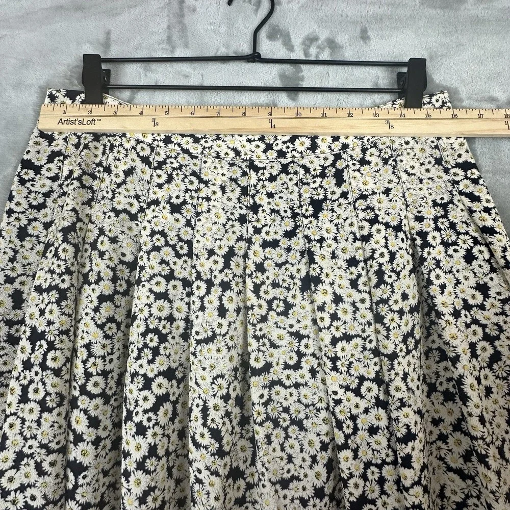 Talbots Pleated Skirt Women's 10 Blue w/ White Yellow Daisy Print A-Line Lined